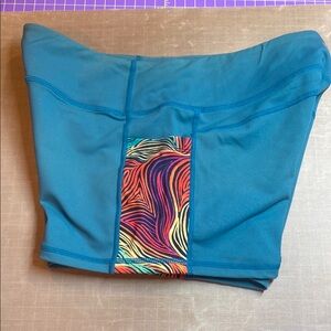 Born Primitive Teal Athletic Shorts with Multicolor Accents EUC Large